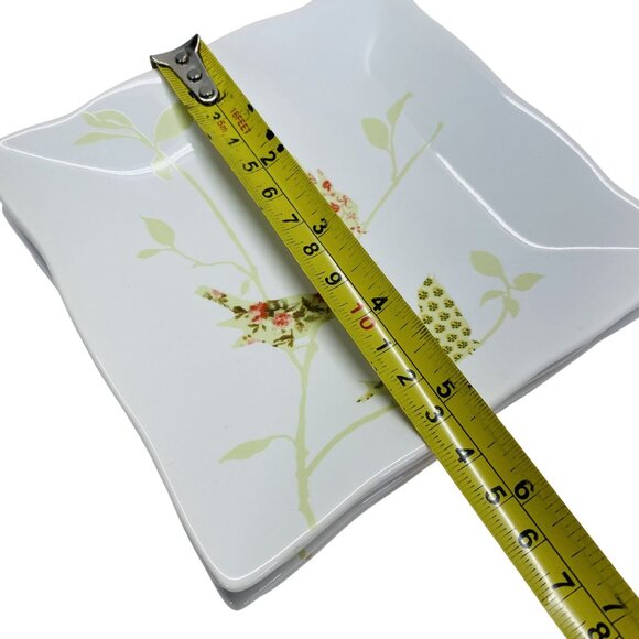 222 Fifth 6" Square Plates Set Bird & Leaf Botanical Ruffle Appetizer/Dessert - Picture 5 of 7